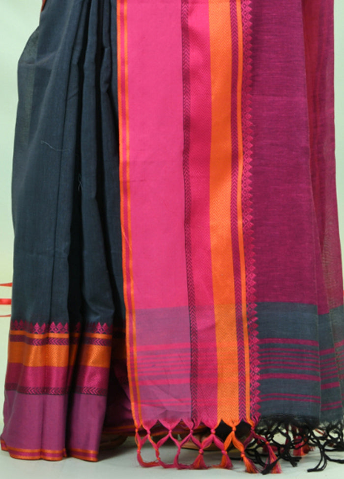 Grey Cotton Saree With Blouse Piece