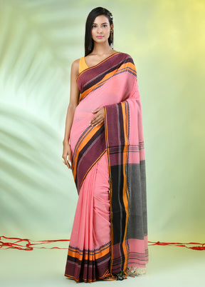 Peach Cotton Saree With Blouse Piece