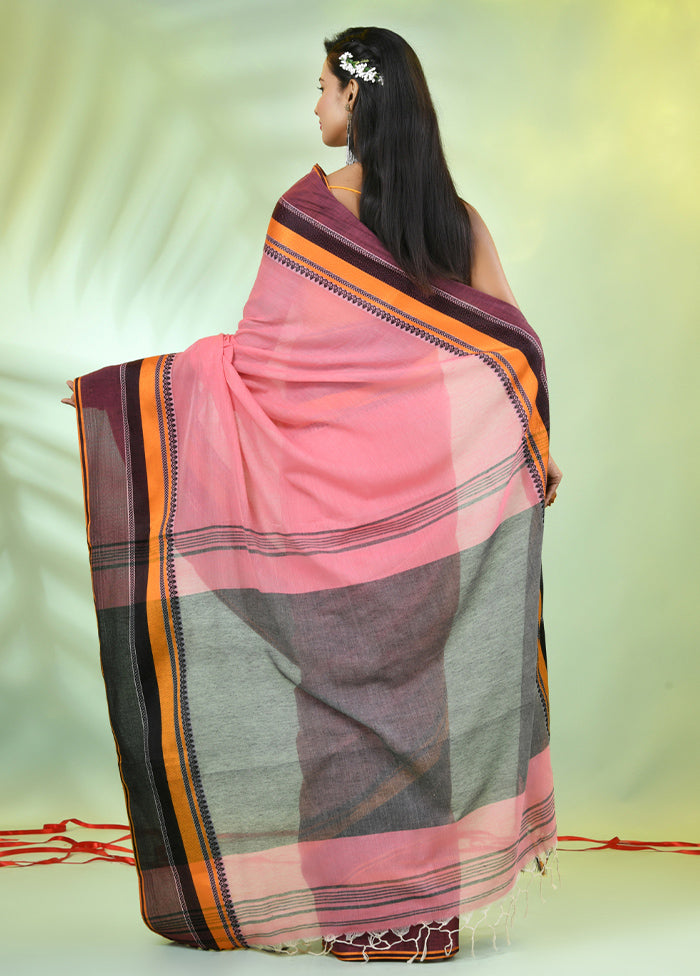 Peach Cotton Saree With Blouse Piece