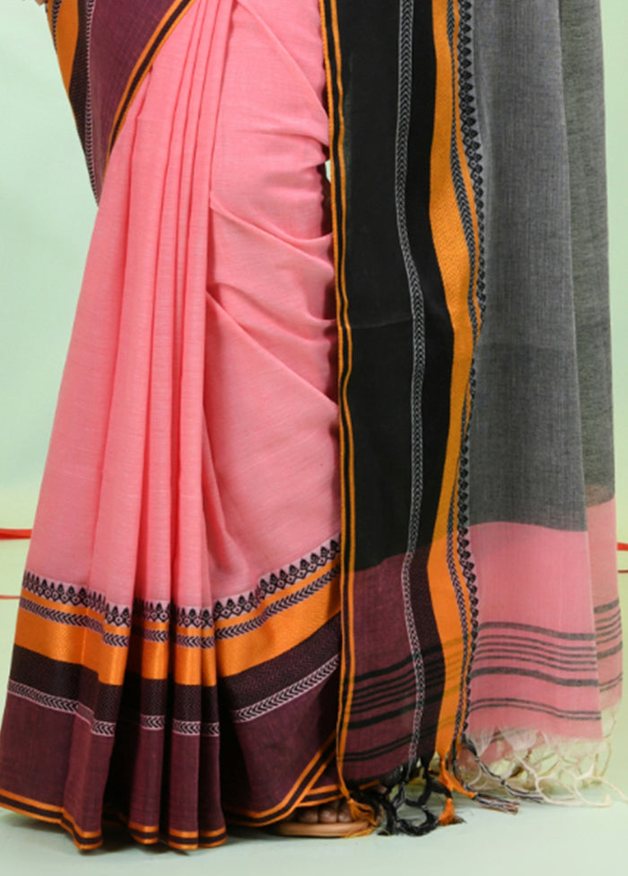 Peach Cotton Saree With Blouse Piece