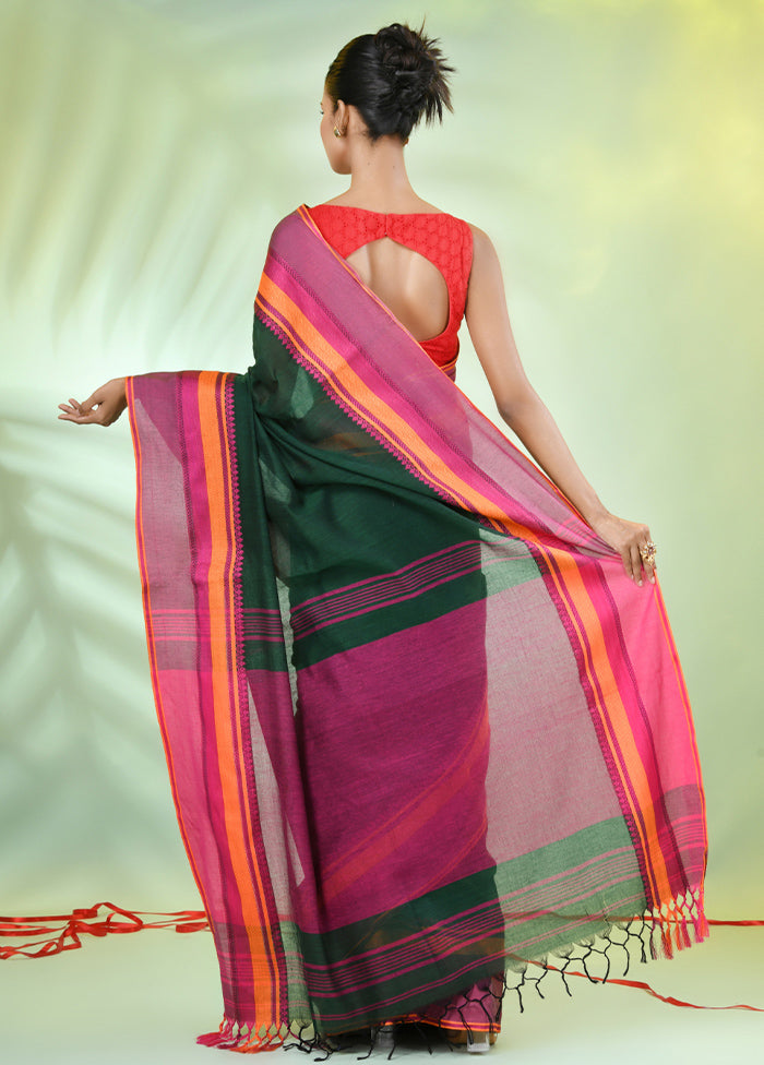 Green Cotton Saree With Blouse Piece