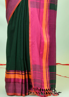 Green Cotton Saree With Blouse Piece