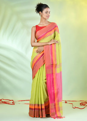 Light Green Cotton Saree With Blouse Piece