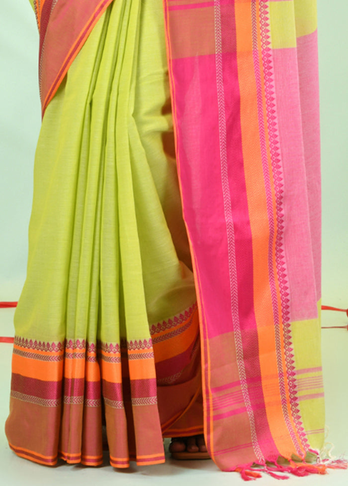 Light Green Cotton Saree With Blouse Piece