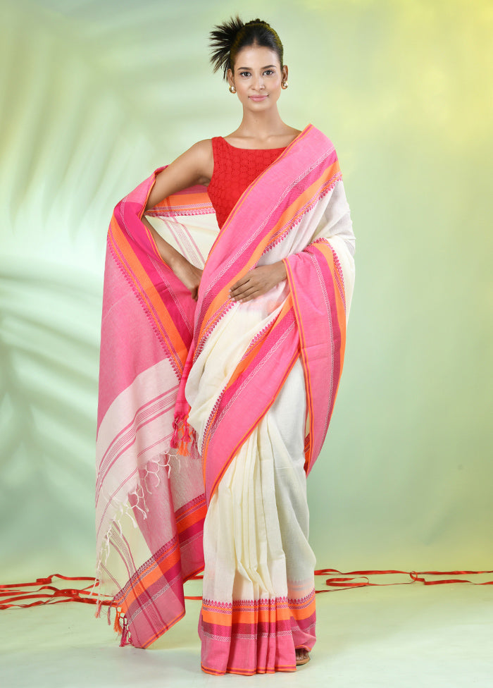 Off White Cotton Saree With Blouse Piece