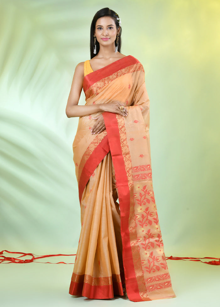 Beige Tussar Silk Texture Motifs Woven Saree Without Blouse Piece