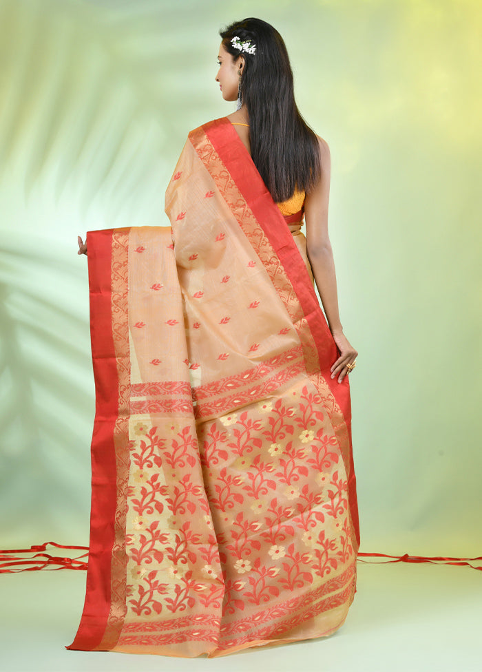 Beige Tussar Silk Texture Motifs Woven Saree Without Blouse Piece