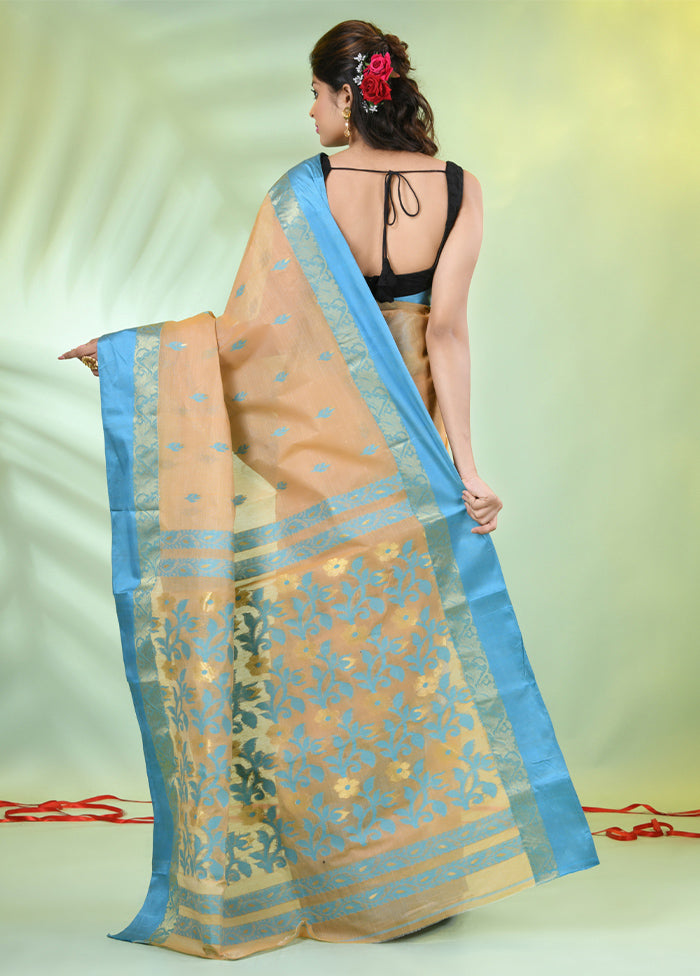 Beige Tussar Silk Texture Motifs Woven Saree Without Blouse Piece