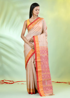 Beige Tussar Silk Texture Motifs Woven Saree Without Blouse Piece