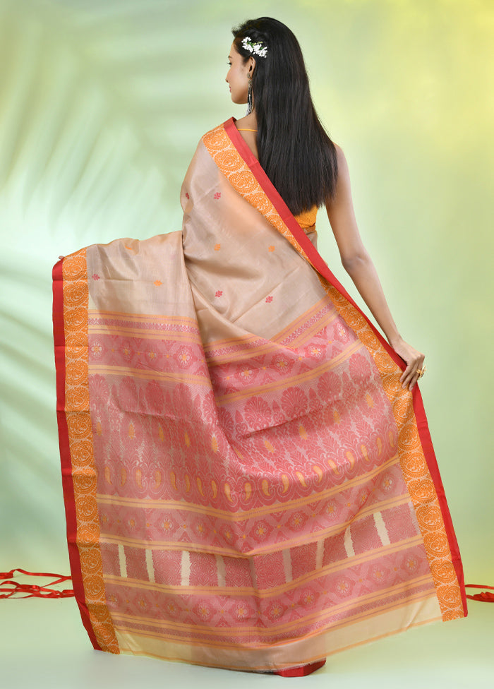 Beige Tussar Silk Texture Motifs Woven Saree Without Blouse Piece