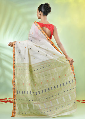 Off White Tussar Silk Texture Motifs Woven Saree Without Blouse Piece