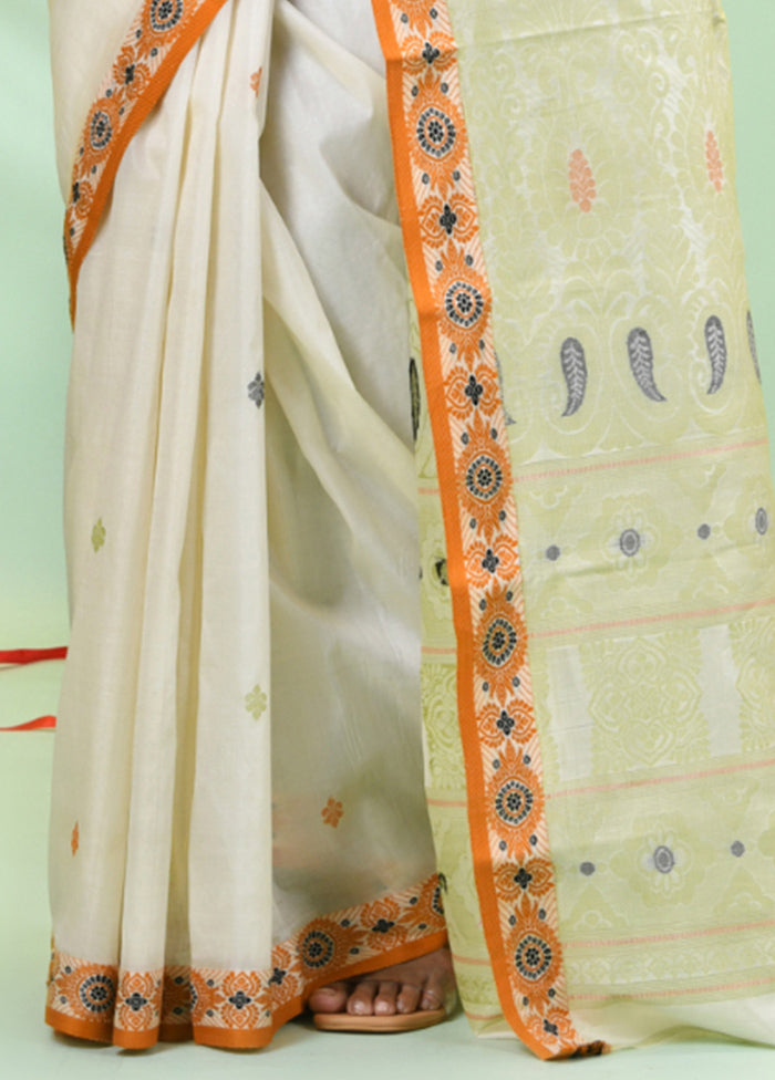 Off White Tussar Silk Texture Motifs Woven Saree Without Blouse Piece