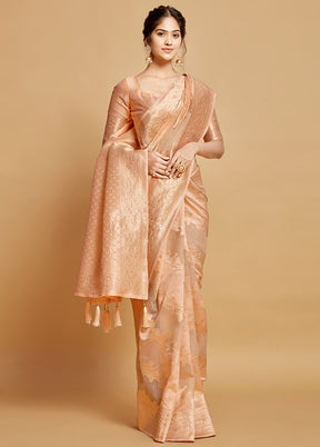 Peach Spun Silk Saree With Blouse Piece - Indian Silk House Agencies