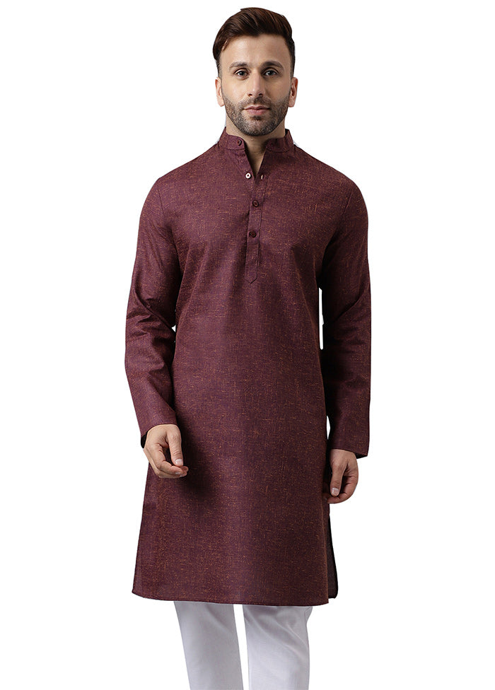 Maroon Cotton Solid Kurta