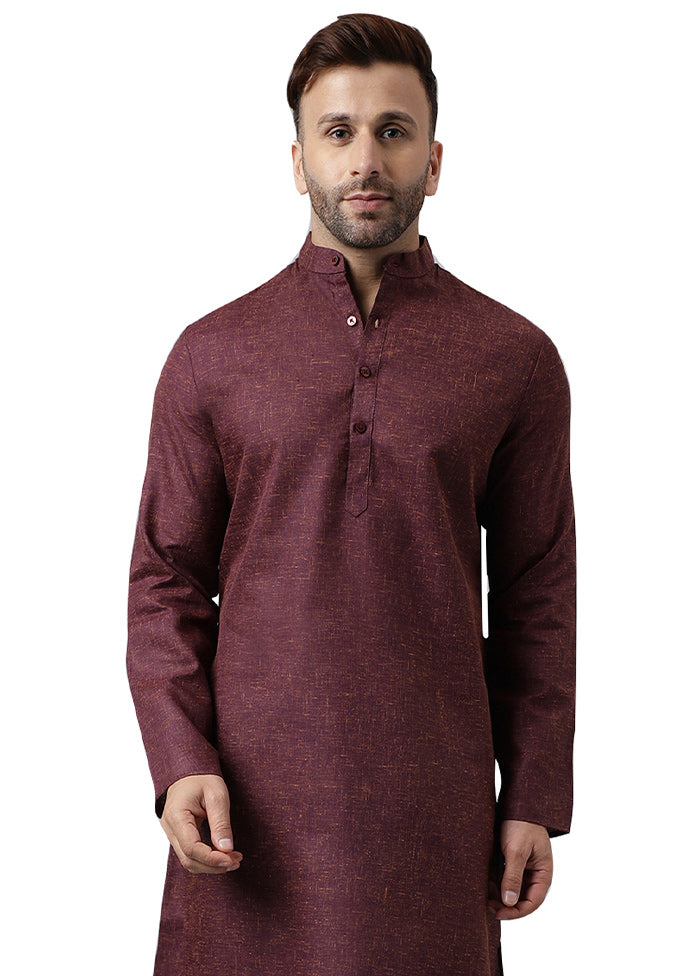 Maroon Cotton Solid Kurta