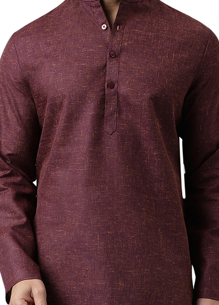 Maroon Cotton Solid Kurta