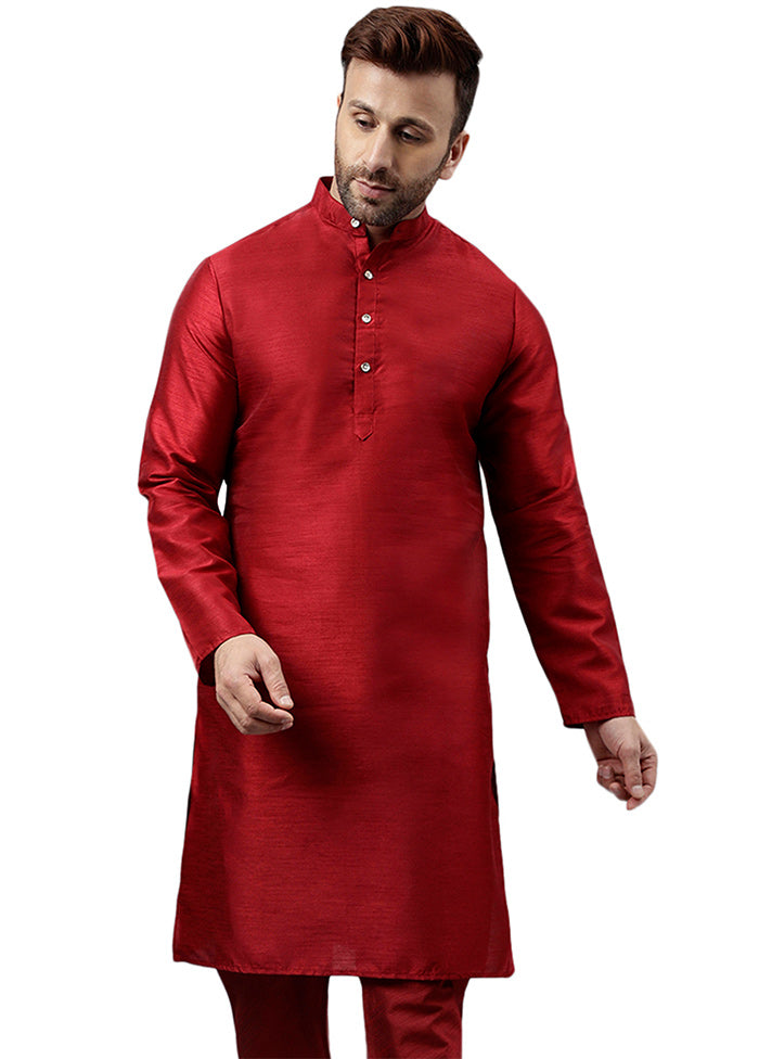 Maroon Dupion Silk Solid Kurta