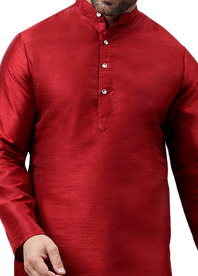 Maroon Dupion Silk Solid Kurta