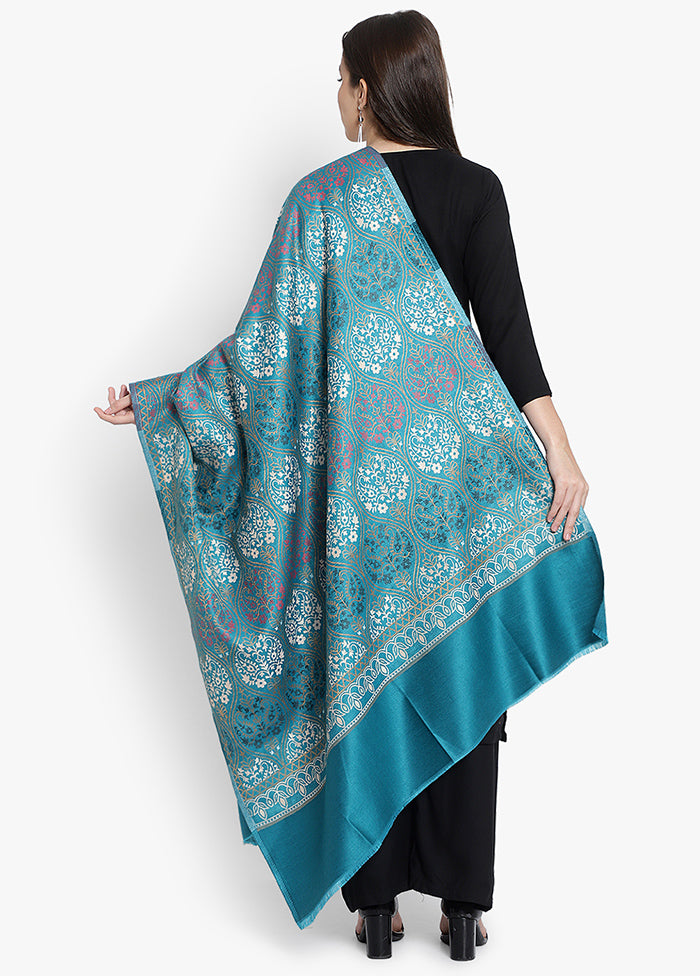 Blue Jamewar Woven Silk Shawl - Indian Silk House Agencies
