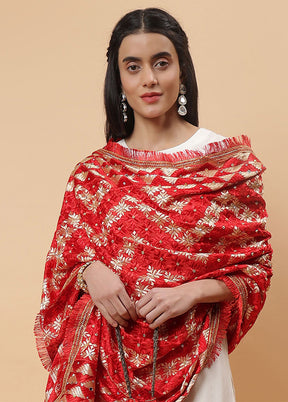 Red Chinon Phulkari Work Dupatta