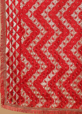 Red Chinon Phulkari Work Dupatta