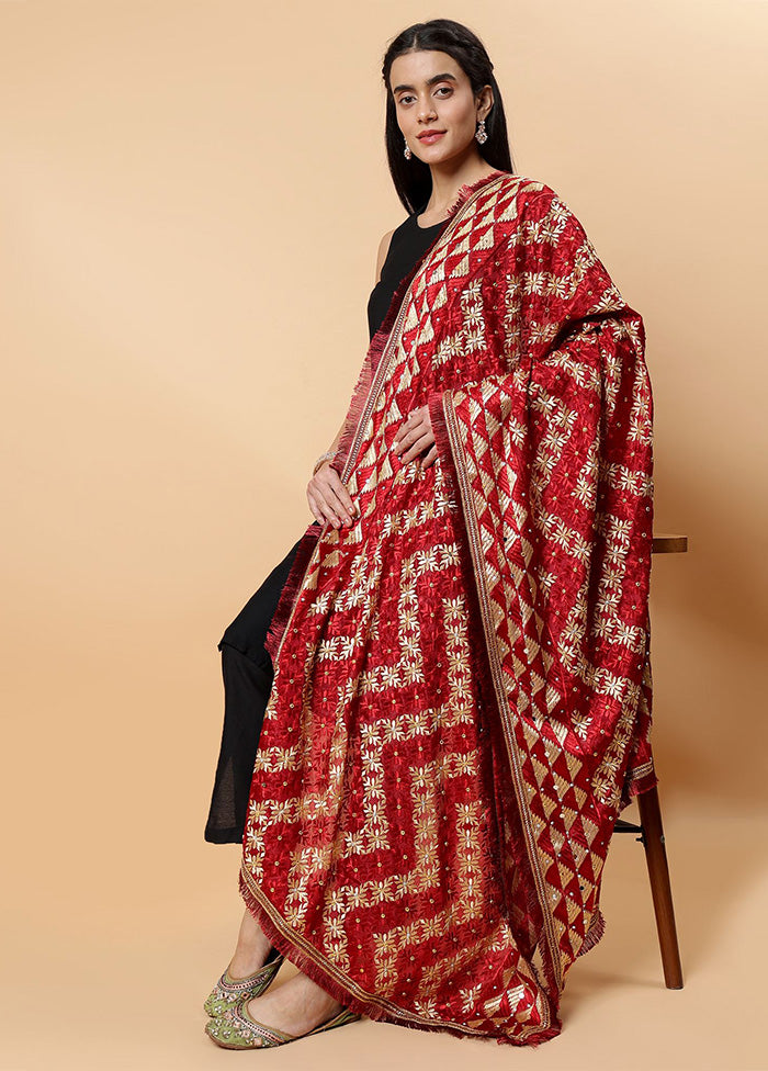 Maroon Chinon Phulkari Work Dupatta