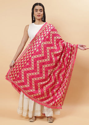 Magenta Chinon Phulkari Work Dupatta