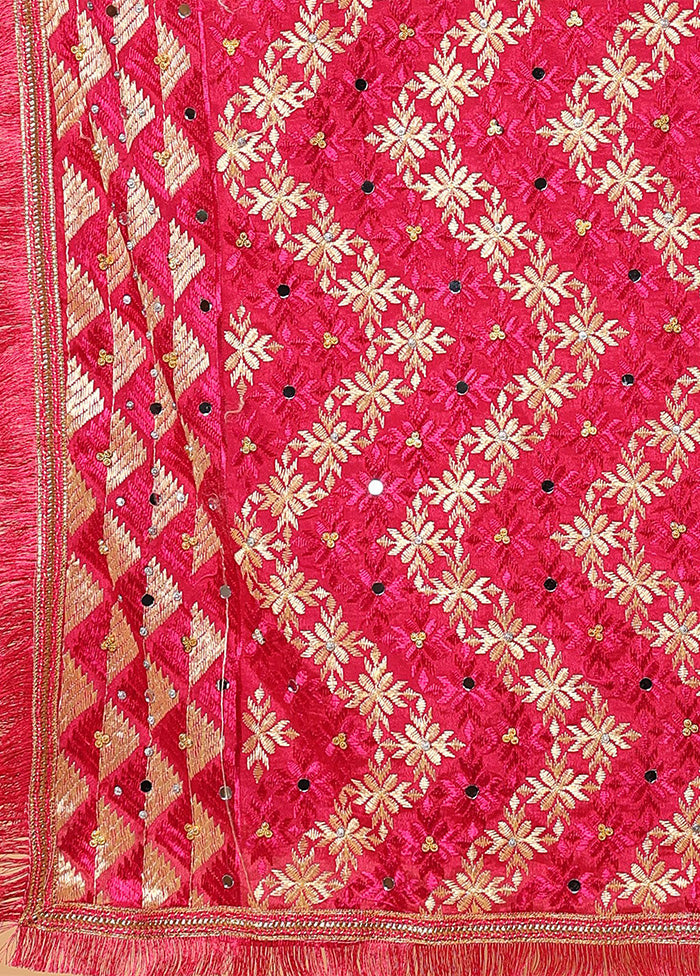 Magenta Chinon Phulkari Work Dupatta