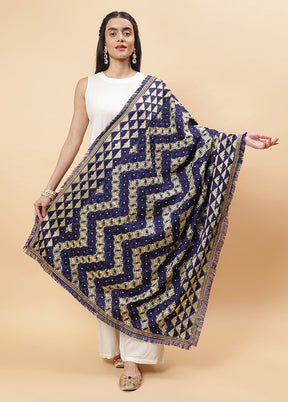 Navy Blue Chinon Phulkari Work Dupatta