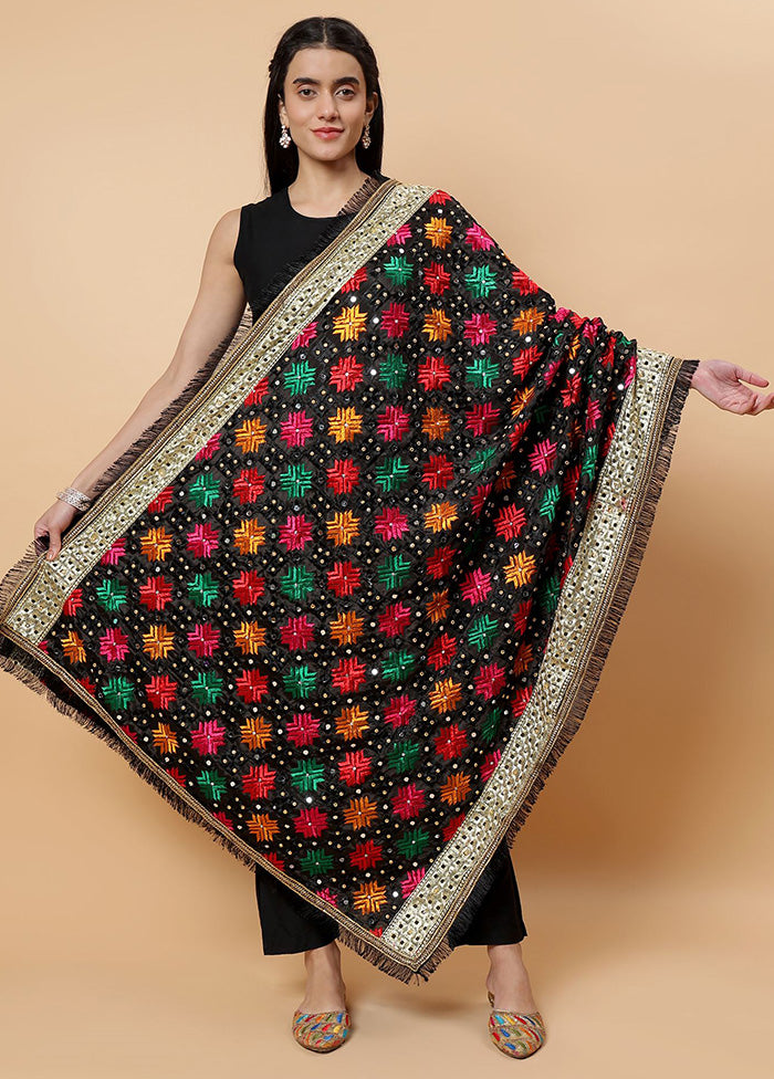 Black Chinon Phulkari Work Dupatta