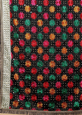 Black Chinon Phulkari Work Dupatta