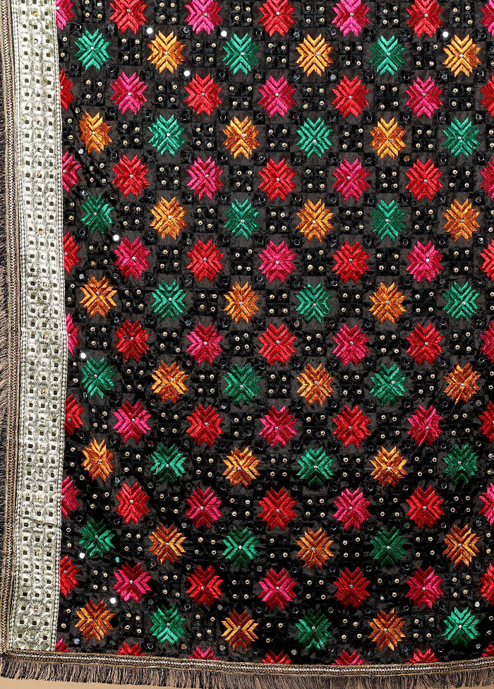 Black Chinon Phulkari Work Dupatta