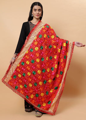 Red Chinon Phulkari Work Dupatta