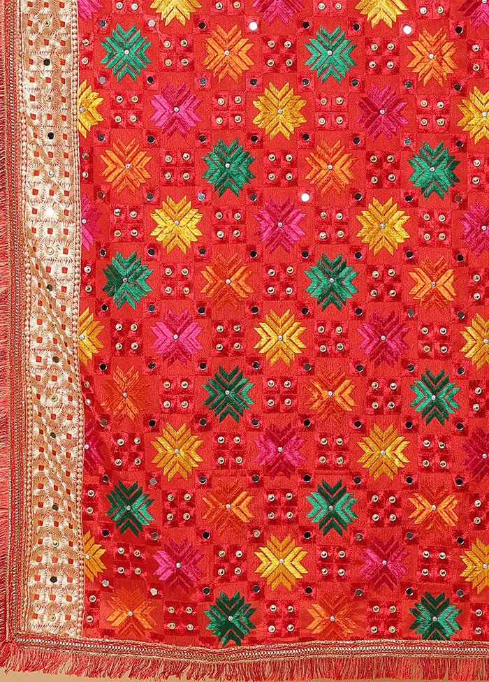 Red Chinon Phulkari Work Dupatta