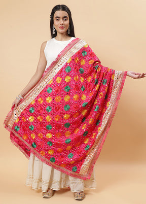 Magenta Chinon Phulkari Work Dupatta