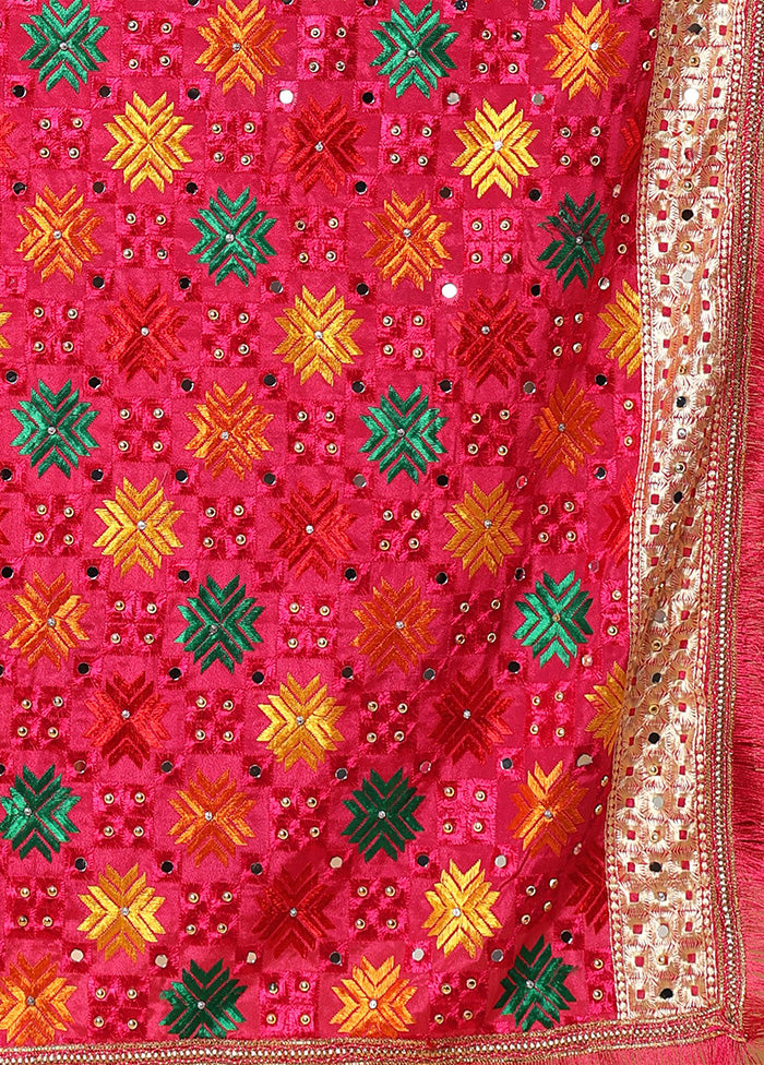 Magenta Chinon Phulkari Work Dupatta