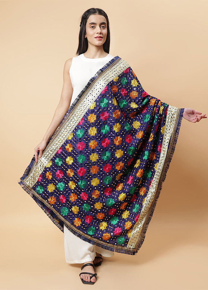 Blue Chinon Phulkari Work Dupatta