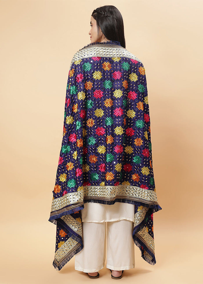 Blue Chinon Phulkari Work Dupatta