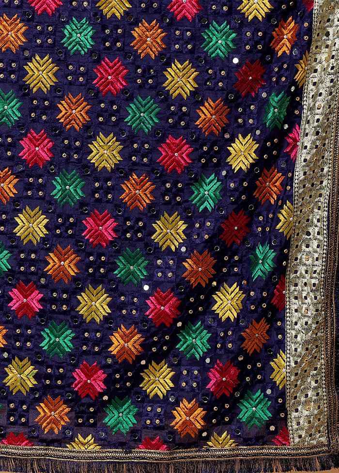 Blue Chinon Phulkari Work Dupatta