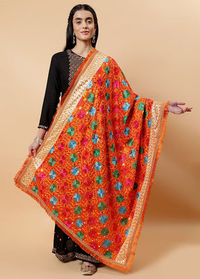 Orange Chinon Phulkari Work Dupatta