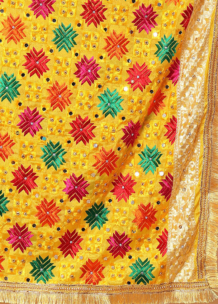 Yellow Chinon Phulkari Work Dupatta