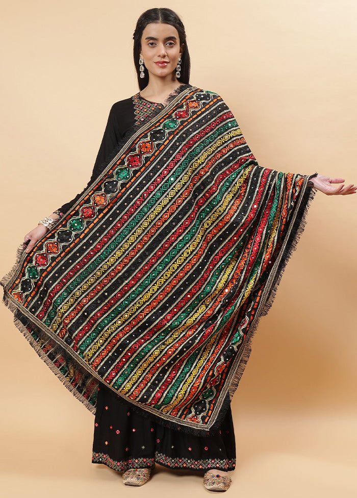 Black Chinon Phulkari Work Dupatta