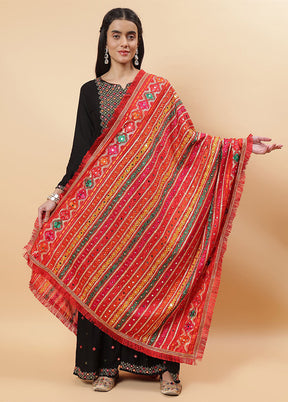 Red Chinon Phulkari Work Dupatta