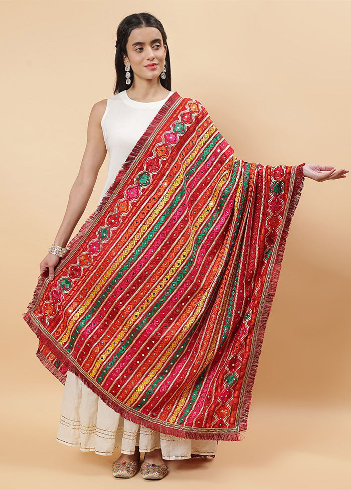 Maroon Chinon Phulkari Work Dupatta