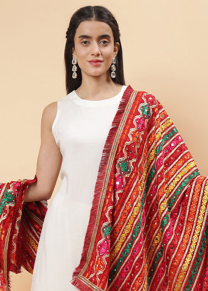 Maroon Chinon Phulkari Work Dupatta