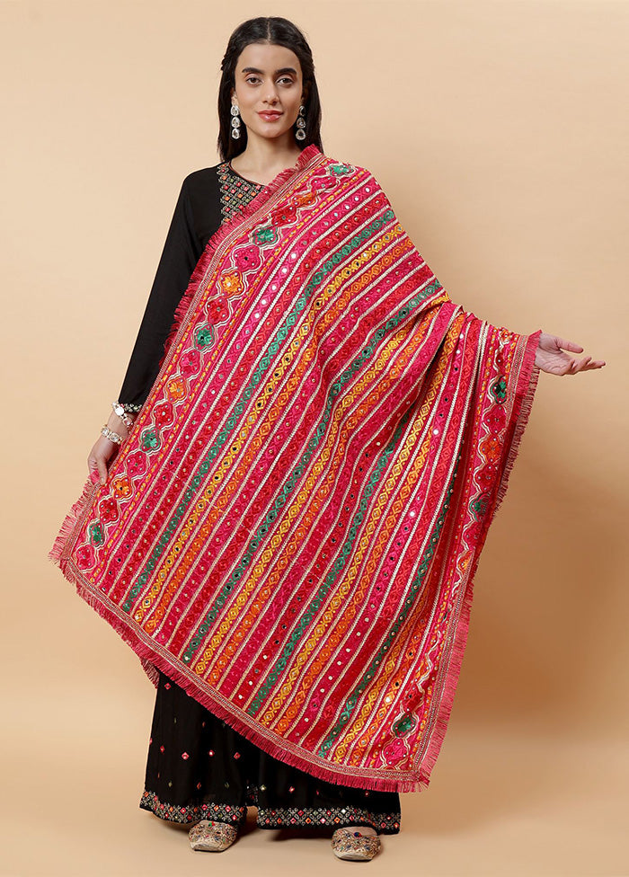 Magenta Chinon Phulkari Work Dupatta