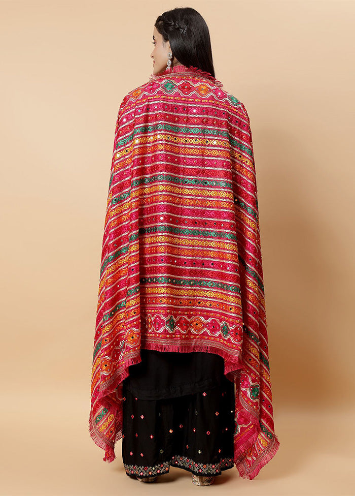 Magenta Chinon Phulkari Work Dupatta