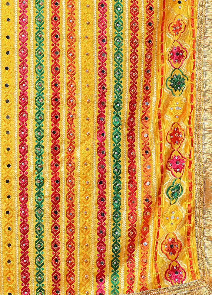 Yellow Chinon Phulkari Work Dupatta