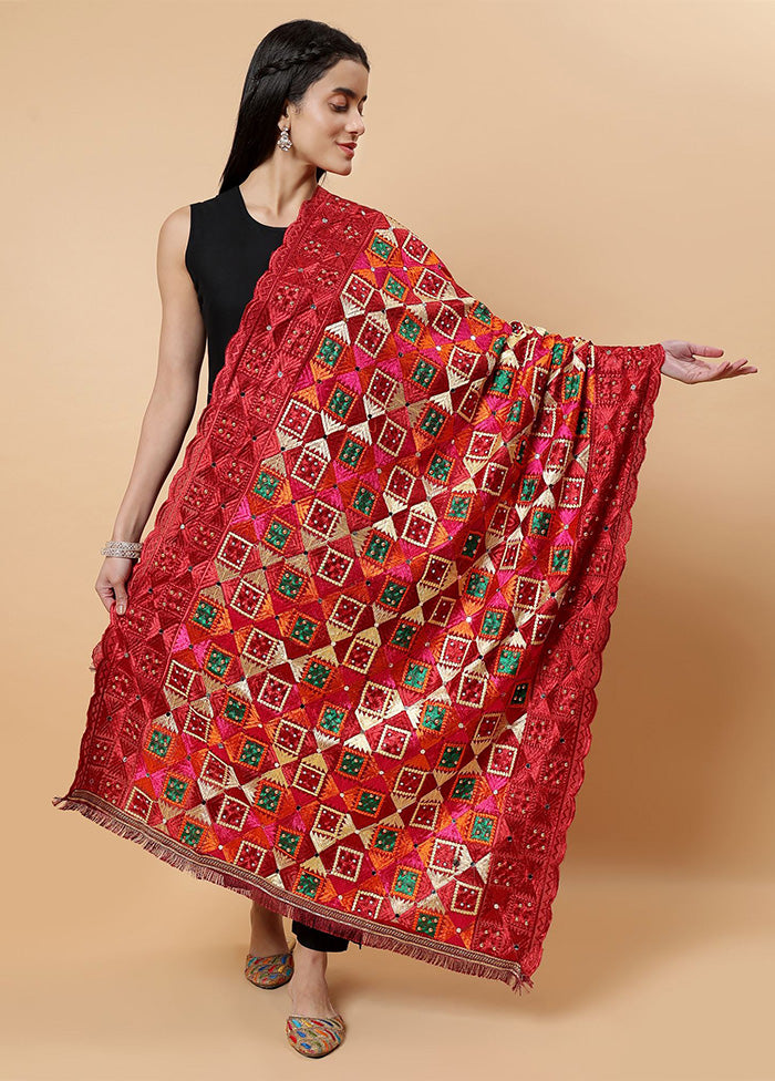 Maroon Chinon Phulkari Work Dupatta