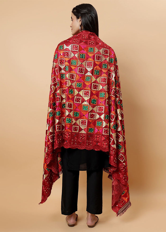 Maroon Chinon Phulkari Work Dupatta